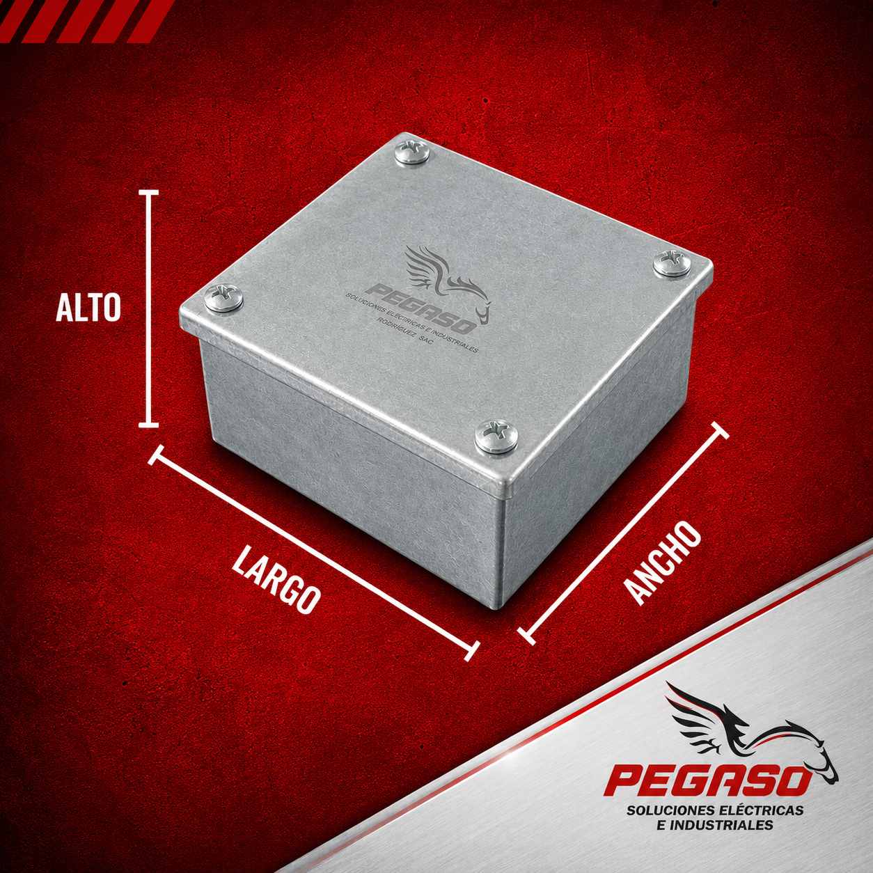 Caja de pase metálica hermética galvanizada 250 × 250 × 100 mm