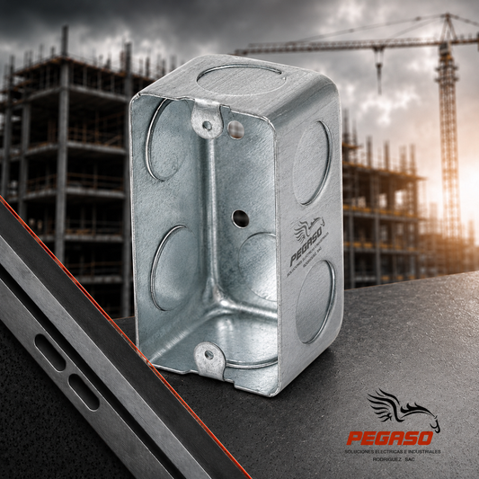 Caja de pase rectangular galvanizada 55 × 100 × 40 mm de fierro galvanizado para instalaciones eléctricas Pegaso Industrial