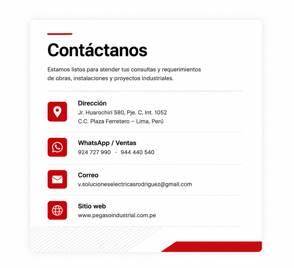 Tarjeta de contacto Pegaso Industrial