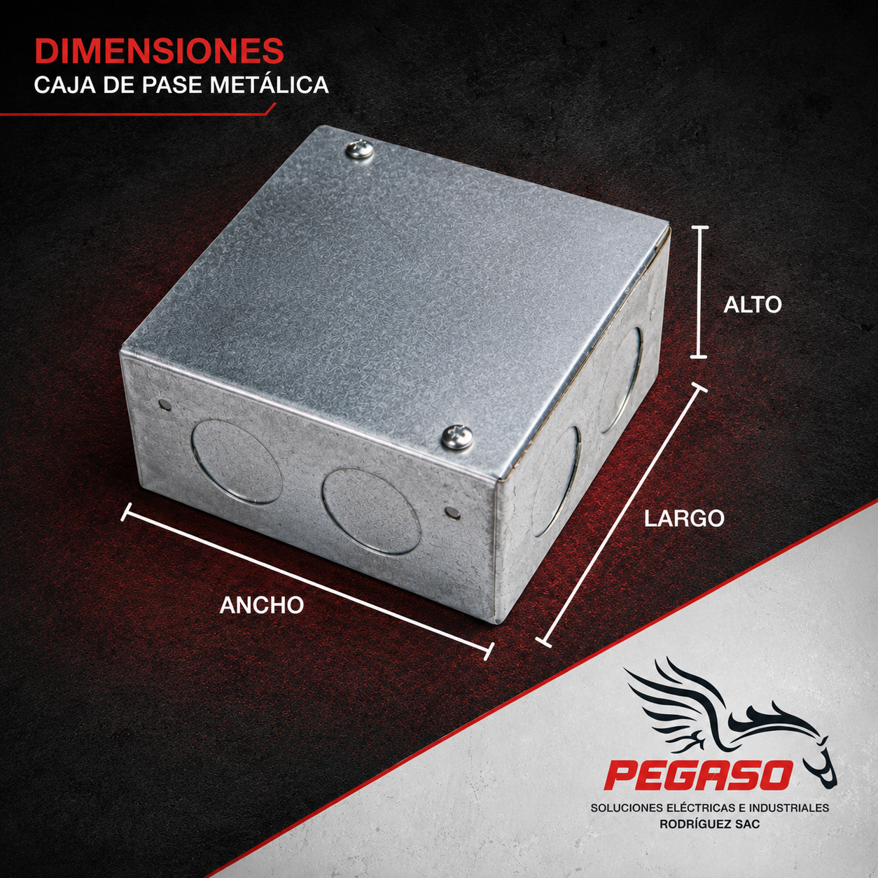 Caja de pase metálica galvanizada 100 × 100 × 75 mm (4 × 4 × 3")