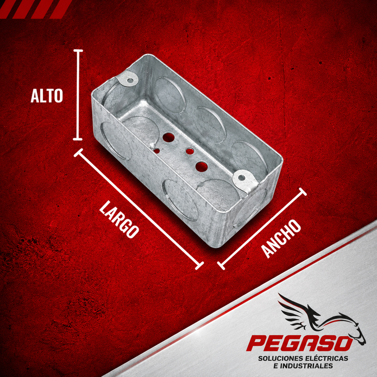 Caja de pase rectangular galvanizada 55 × 100 × 40 mm de fierro galvanizado para instalaciones eléctricas Pegaso Industrial