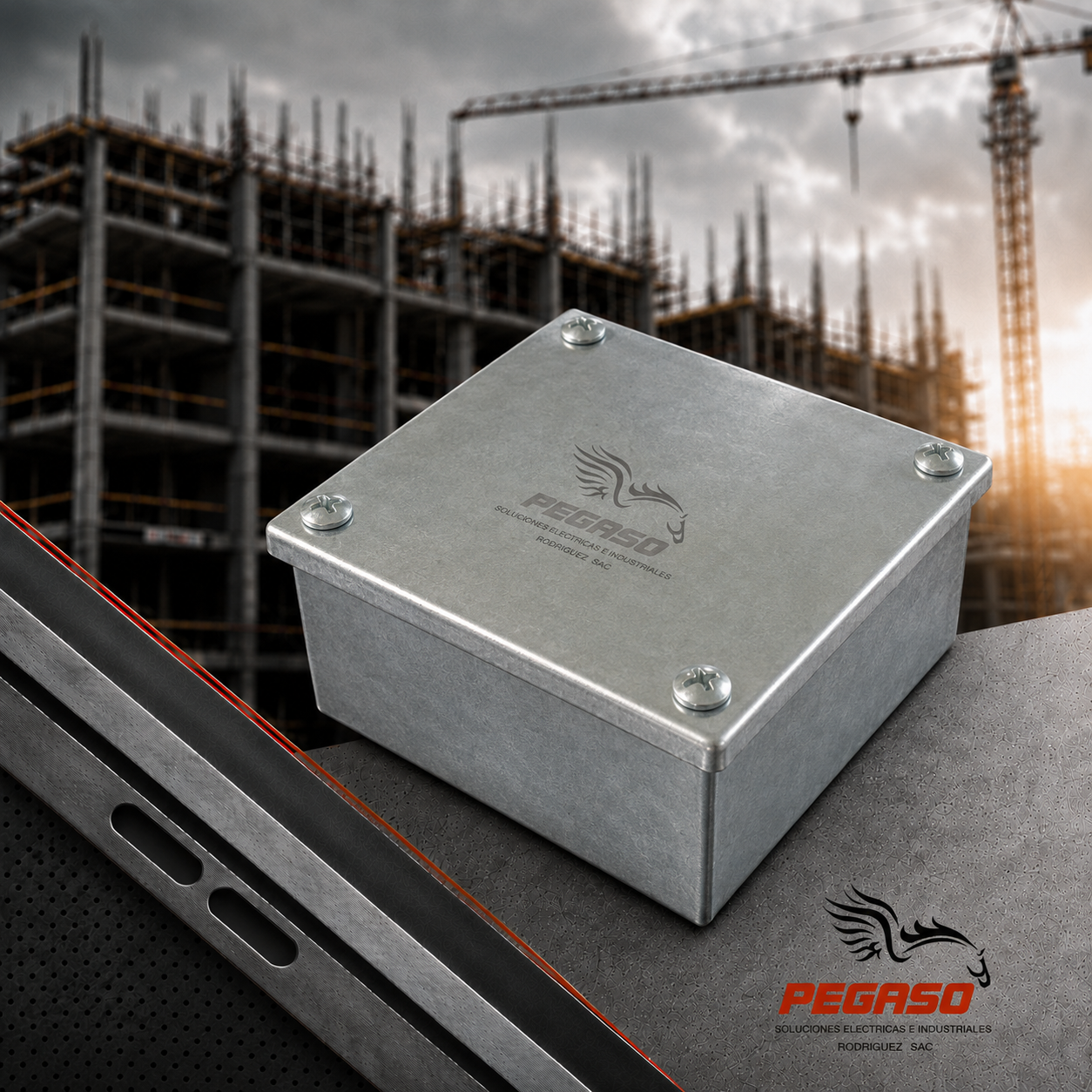 Caja de pase metálica galvanizada con tapa y pernos Pegaso Industrial.