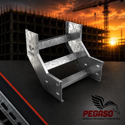 Curva vertical interna galvanizada para bandeja portacables tipo escalerilla Pegaso Industrial.