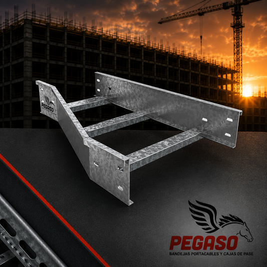 Curva vertical interna galvanizada para bandeja portacables tipo escalerilla Pegaso Industrial.